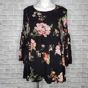 Altar'd State Black Floral Bell Sleeve Mini Dress, size Small